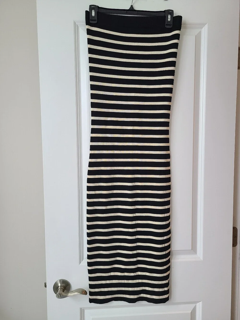 J.Crew Black And Ivory Stripe Knit Tube Midi Dress